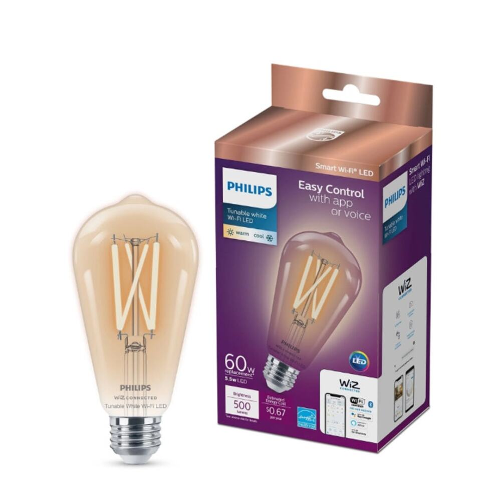 Philips Wi-Fi Connected LED 60-Watt ST19 Filament Tubular Light Bulb New